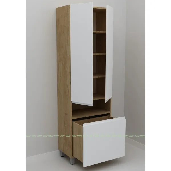 Шкаф-пенал Дана Оптима 50 Н напольный с корзиной (дуб небраска/белый)