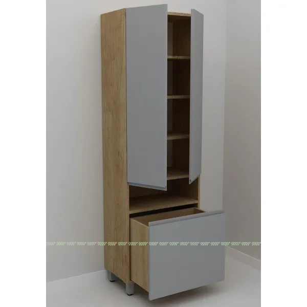 Шкаф-пенал Дана Оптима 50 Н напольный с корзиной (дуб небраска/оникс серый)