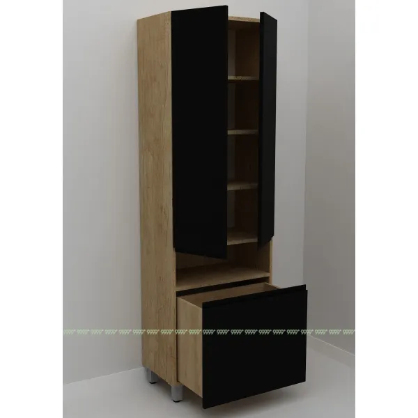 Шкаф-пенал Дана Оптима 60 Н напольный с корзиной (дуб небраска/черный)