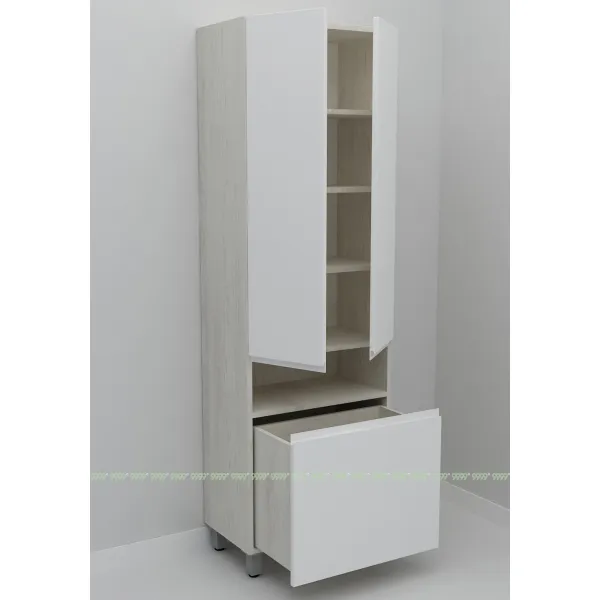 Шкаф-пенал Дана Оптима 50 Н напольный с корзиной (сосна касцина/белый)