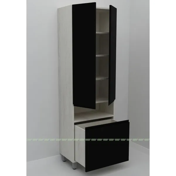 Шкаф-пенал Дана Оптима 60 Н напольный с корзиной (сосна касцина/черный)