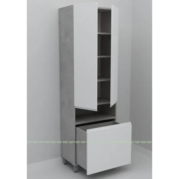 Шкаф-пенал Дана Оптима 60 Н напольный с корзиной (бетон чикаго/белый)