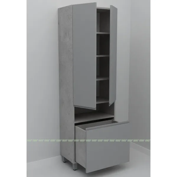 Шкаф-пенал Дана Оптима 50 Н напольный с корзиной (бетон чикаго/оникс серый)