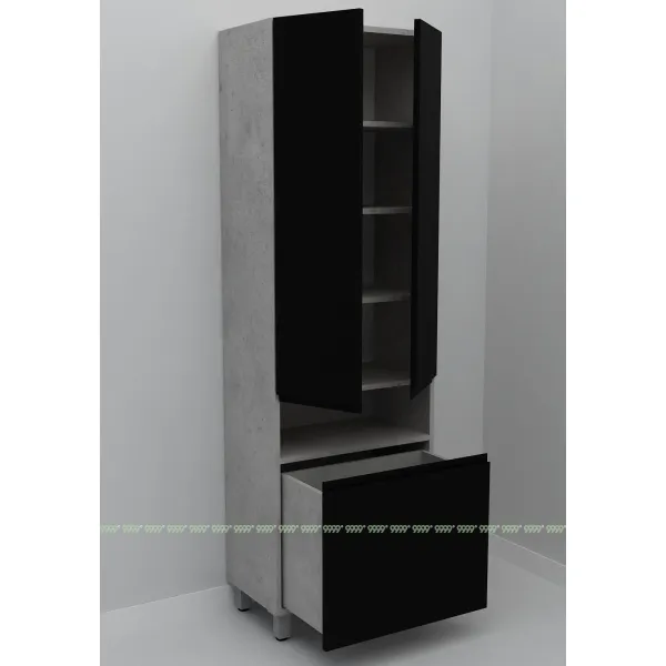 Шкаф-пенал Дана Оптима 60 Н напольный с корзиной (бетон чикаго/черный)