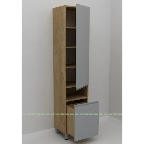 Шкаф-пенал Дана Оптима 30 Н напольный с корзиной (дуб небраска/оникс серый) правый