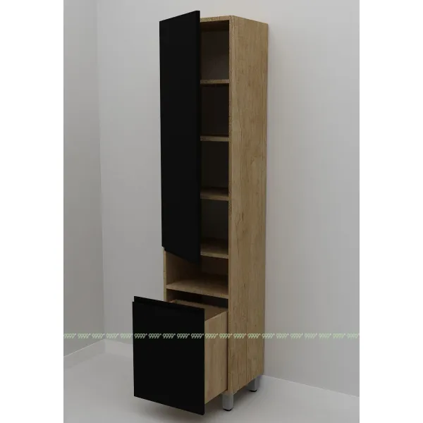 Шкаф-пенал Дана Оптима 30 Н напольный с корзиной (дуб небраска/черный) левый