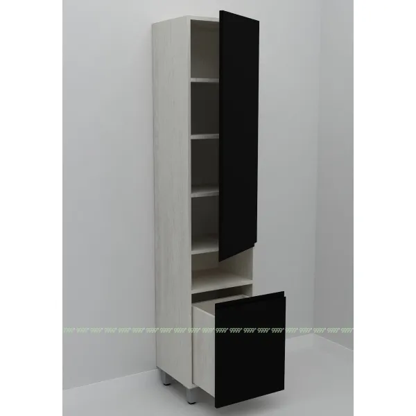 Шкаф-пенал Дана Оптима 30 Н напольный с корзиной (сосна касцина/черный) правый