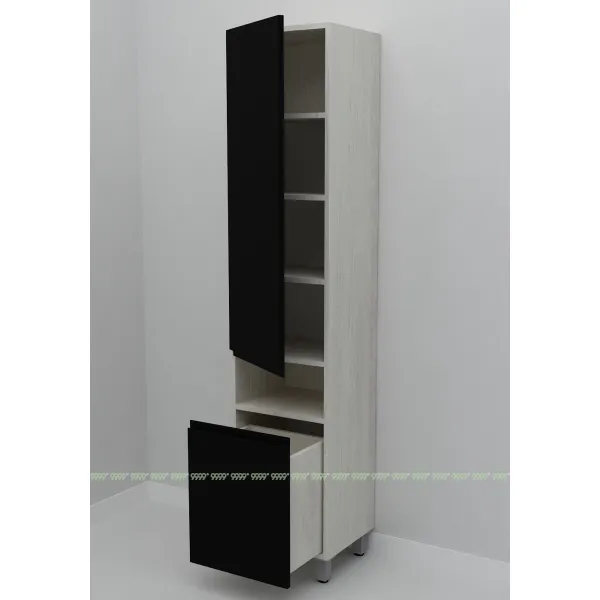 Шкаф-пенал Дана Оптима 30 Н напольный с корзиной (сосна касцина/черный) левый