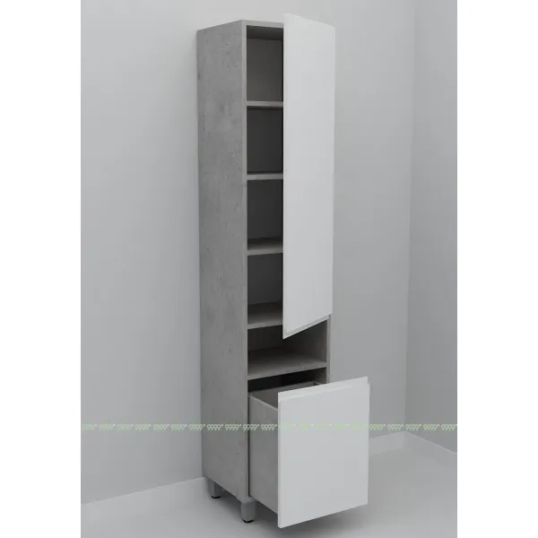 Шкаф-пенал Дана Оптима 30 Н напольный с корзиной (бетон чикаго/белый) правый