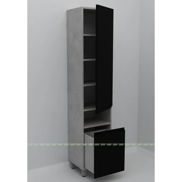 Шкаф-пенал Дана Оптима 30 Н напольный с корзиной (бетон чикаго/черный) правый