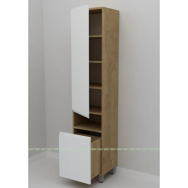 Шкаф-пенал Дана Оптима 30 Н напольный с корзиной (дуб небраска/белый) левый