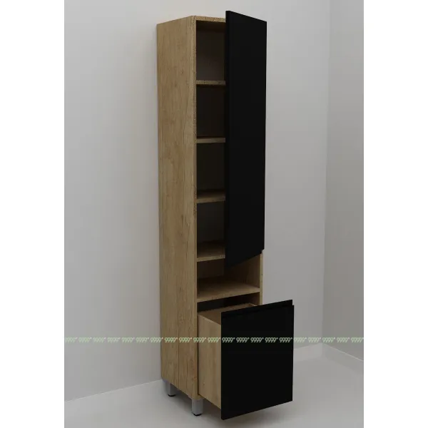 Шкаф-пенал Дана Оптима 45 Н напольный с корзиной (дуб небраска/черный) правый