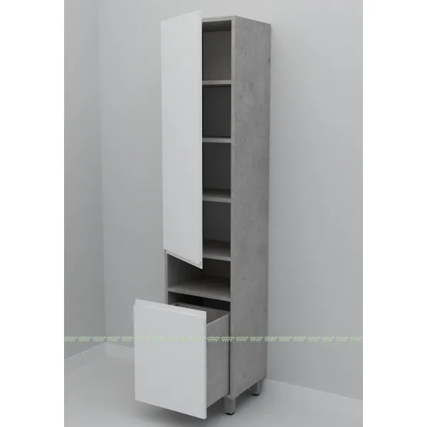 Шкаф-пенал Дана Оптима 45 Н напольный с корзиной (бетон чикаго/белый) левый