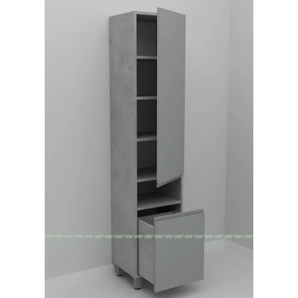 Шкаф-пенал Дана Оптима 35 Н напольный с корзиной (бетон чикаго/оникс серый) правый