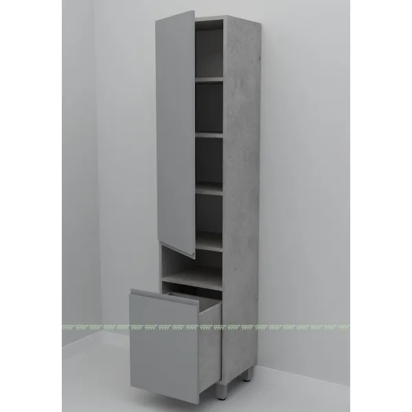 Шкаф-пенал Дана Оптима 45 Н напольный с корзиной (бетон чикаго/оникс серый) левый