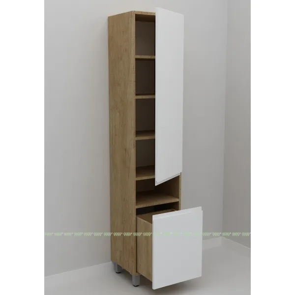 Шкаф-пенал Дана Оптима 40 Н напольный с корзиной (дуб небраска/белый) правый