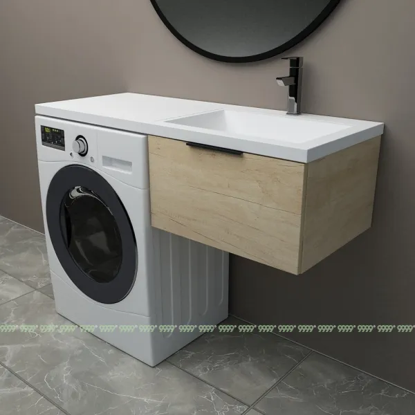 Тумба с умывальником Дана Каскад Люкс 130 подвесная на 1 ящик (чаша справа) цвет дуб