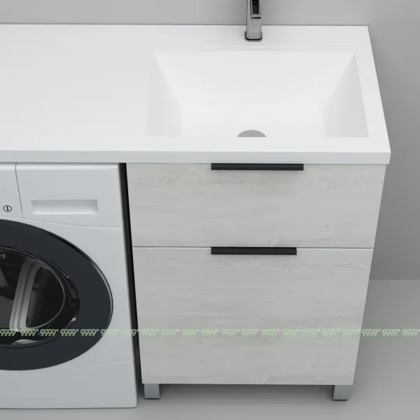 Тумба с умывальником Дана Каскад Люкс 110 напольная на 2 ящика (чаша справа) цвет сосна касцина