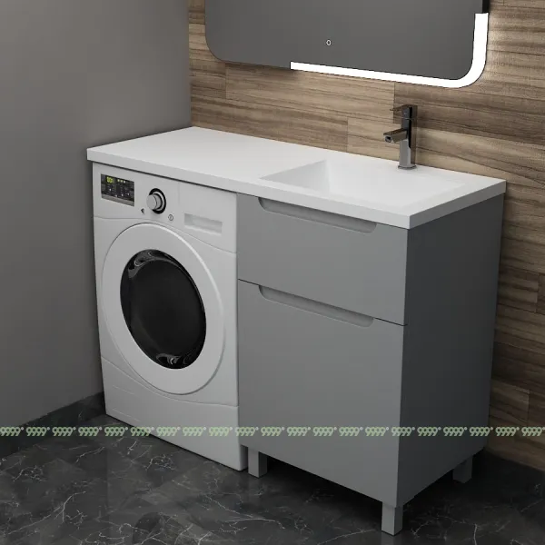 Тумба с умывальником Дана Виктория Люкс 130 напольная на 2 ящика (чаша справа) цвет оникс серый