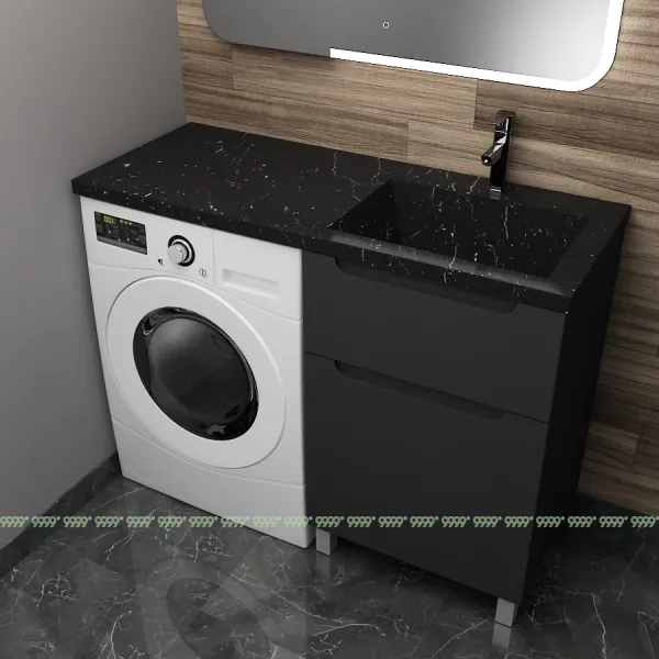 Тумба с умывальником Дана Виктория Люкс 110 напольная на 2 ящика (чаша справа) цвет черный/черный мрамор