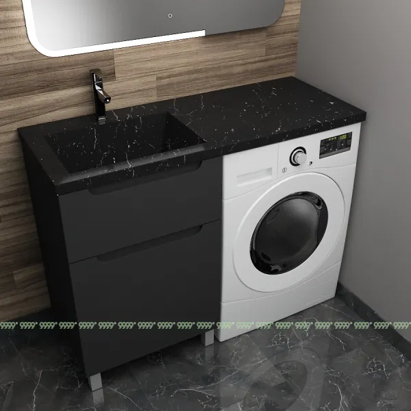 Тумба с умывальником Дана Виктория Люкс 110 напольная на 2 ящика (чаша слева) цвет черный/черный мрамор