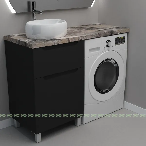 Тумба со столешницей Дана Виктория Топ 110 напольная на 2 ящика (цвет черный) под стиральную машину