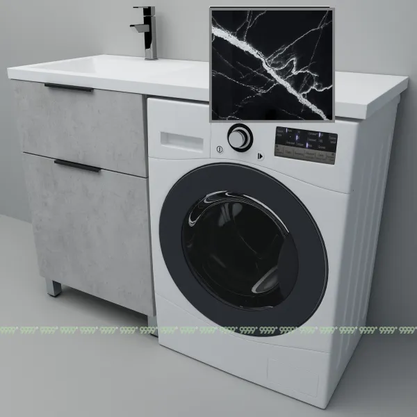 Тумба с умывальником Дана Каскад Люкс 130 напольная на 2 ящика (чаша слева) цвет бетон чикаго/черный мрамор