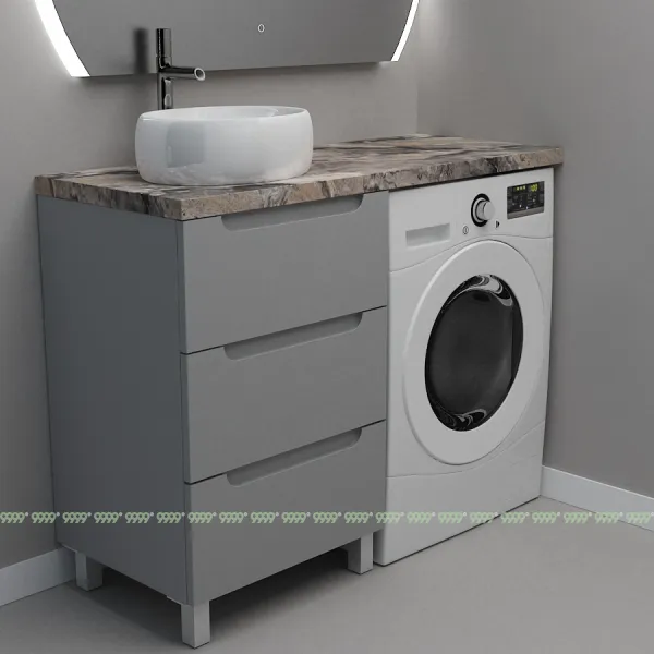 Тумба со столешницей Дана Виктория Топ 130 напольная на 3 ящика (цвет оникс серый) под стиральную машину