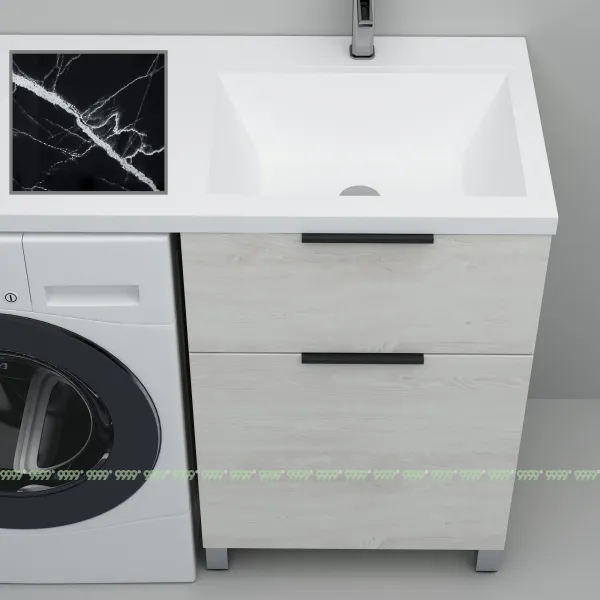 Тумба с умывальником Дана Каскад Люкс 120 напольная на 2 ящика (чаша справа) цвет сосна касцина/черный мрамор