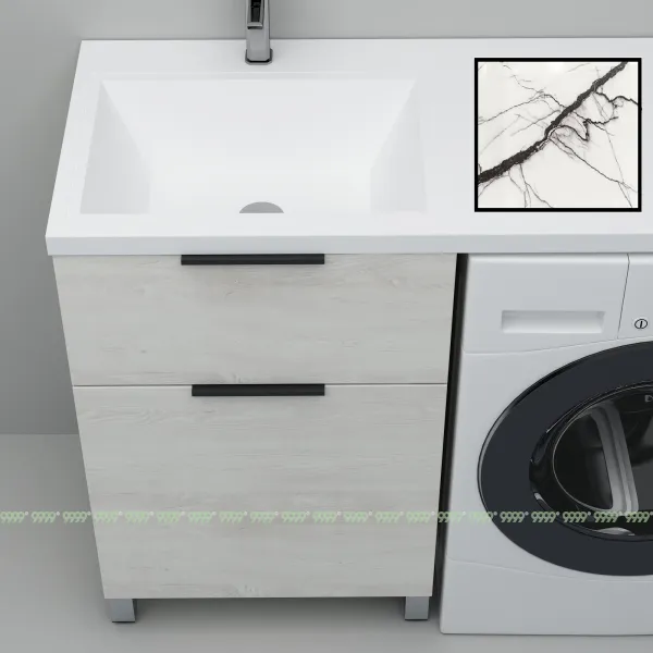 Тумба с умывальником Дана Каскад Люкс 120 напольная на 2 ящика (чаша слева) цвет сосна касцина/белый мрамор