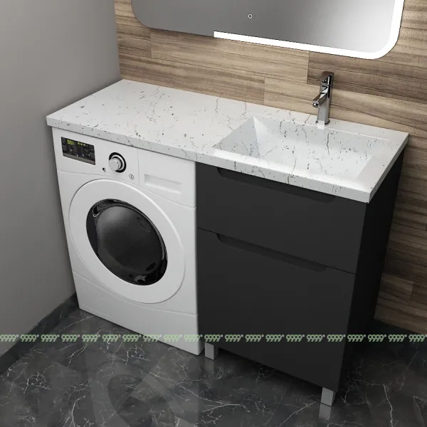 Тумба с умывальником Дана Виктория Люкс 120 напольная на 2 ящика (чаша справа) цвет черный/белый мрамор