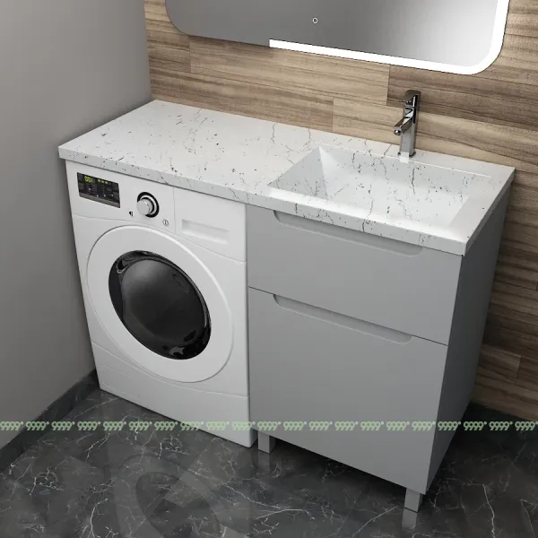 Тумба с умывальником Дана Виктория Люкс 120 напольная на 2 ящика (чаша справа) цвет оникс серый/белый мрамор