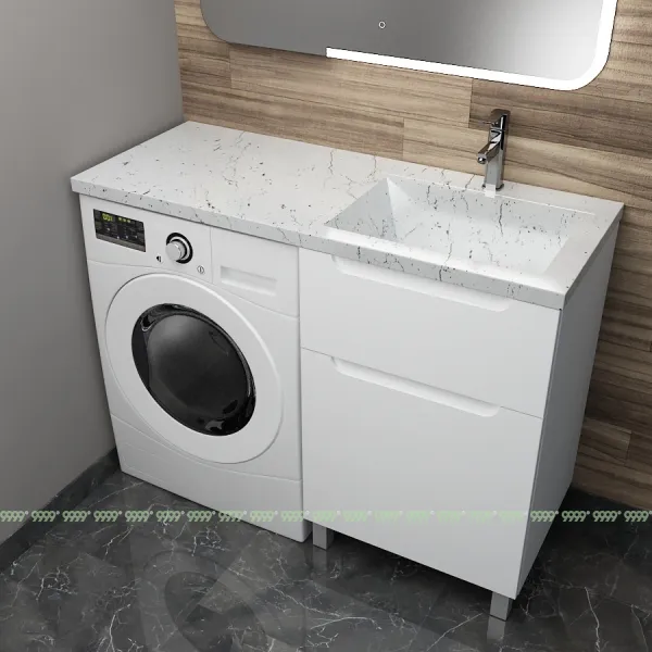 Тумба с умывальником Дана Виктория Люкс 110 напольная на 2 ящика (чаша справа) цвет белый/белый мрамор