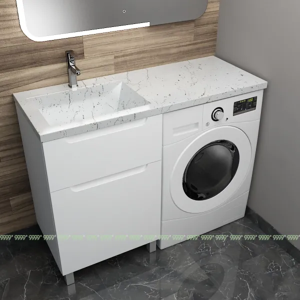 Тумба с умывальником Дана Виктория Люкс 120 напольная на 2 ящика (чаша слева) цвет белый/белый мрамор