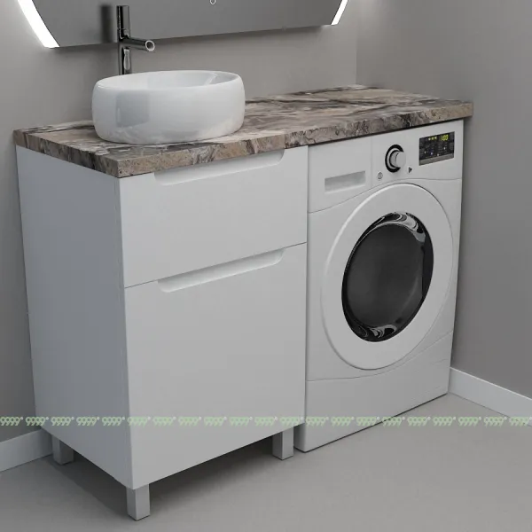 Тумба со столешницей Дана Виктория Топ 110 напольная на 2 ящика (цвет белый) под стиральную машину