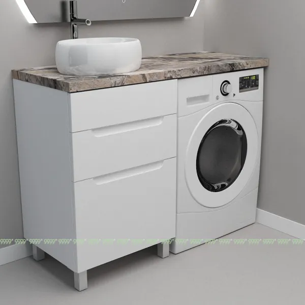 Тумба со столешницей Дана Виктория Топ 110 напольная на 2 ящика (цвет белый) под стиральную машину
