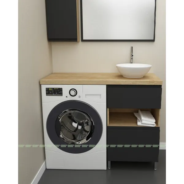 Тумба Дана Оптима 40 напольная (дуб/черный) под столешницу 100 см над стиральной машиной