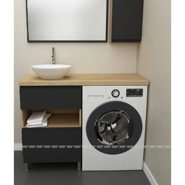 Тумба Дана Оптима 50 напольная (дуб/черный) под столешницу 110 см над стиральной машиной