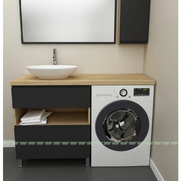 Тумба Дана Оптима 60 напольная (дуб/черный) под столешницу 120 см над стиральной машиной