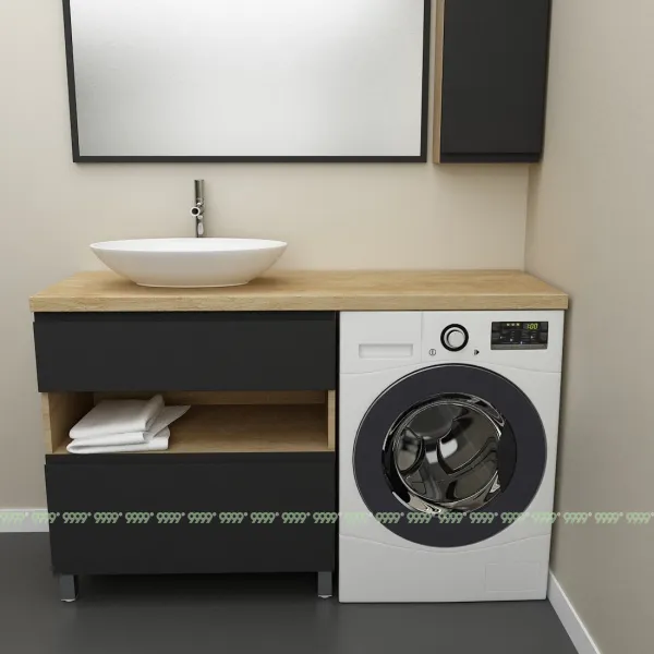 Тумба Дана Оптима 70 напольная (дуб/черный) под столешницу 130 см над стиральной машиной