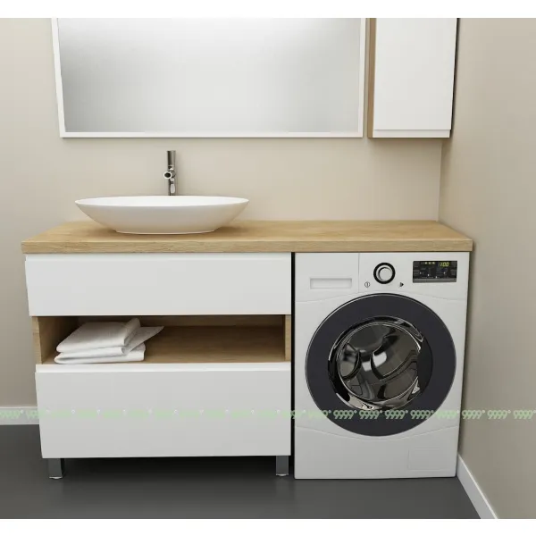 Тумба Дана Оптима 90 напольная (дуб/белый) под столешницу 150 см над стиральной машиной