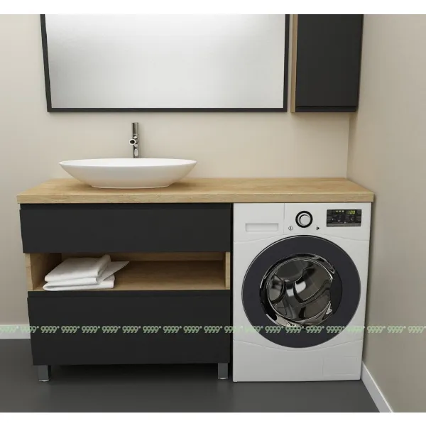 Тумба Дана Оптима 90 напольная (дуб/черный) под столешницу 150 см над стиральной машиной