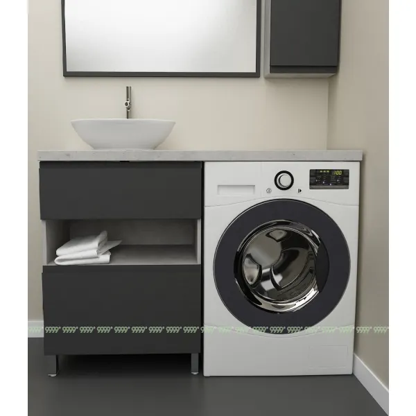 Тумба Дана Оптима 50 напольная (цвет бетон чикаго/черный) под столешницу 110 см над стиральной машиной