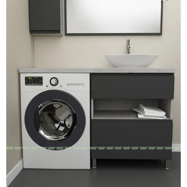 Тумба Дана Оптима 60 напольная (цвет бетон чикаго/черный) под столешницу 120 см над стиральной машиной
