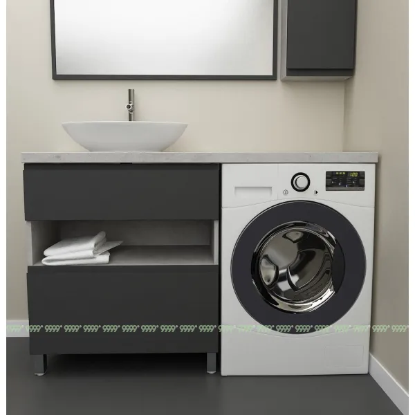 Тумба Дана Оптима 70 напольная (цвет бетон чикаго/черный) под столешницу 130 см над стиральной машиной