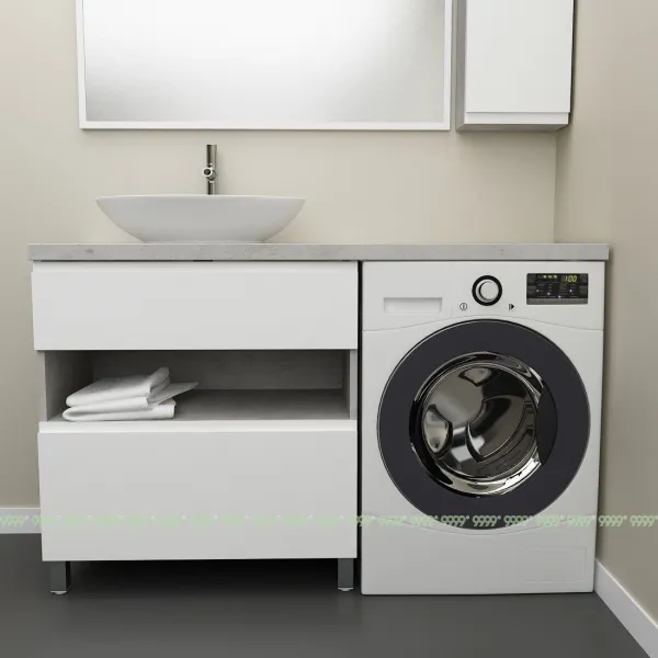 Тумба Дана Оптима 80 напольная (цвет бетон чикаго/белый) под столешницу 140 см над стиральной машиной