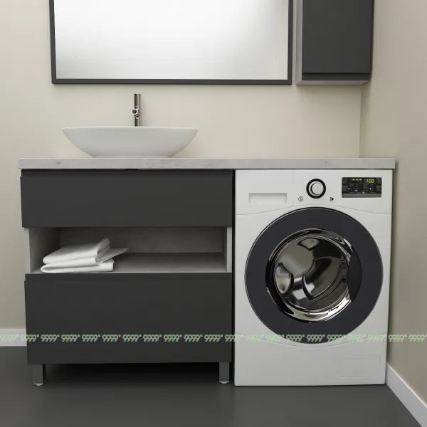 Тумба Дана Оптима 80 напольная (цвет бетон чикаго/черный) под столешницу 140 см над стиральной машиной