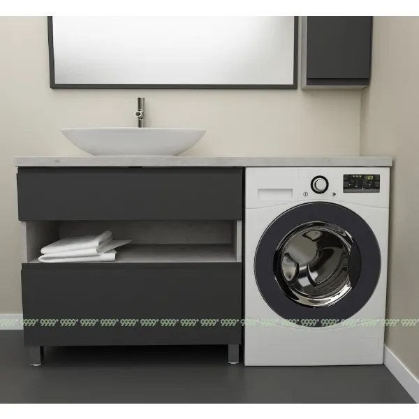 Тумба Дана Оптима 90 напольная (цвет бетон чикаго/черный) под столешницу 150 см над стиральной машиной