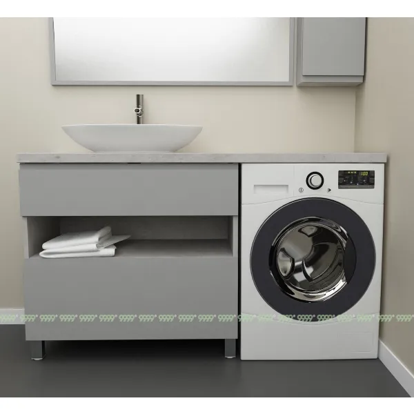 Тумба Дана Оптима 90 напольная (цвет бетон чикаго/оникс серый) под столешницу 150 см над стиральной машиной