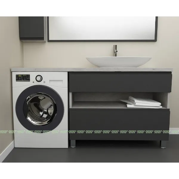 Тумба Дана Оптима 100 напольная (цвет бетон чикаго/черный) под столешницу 160 см над стиральной машиной